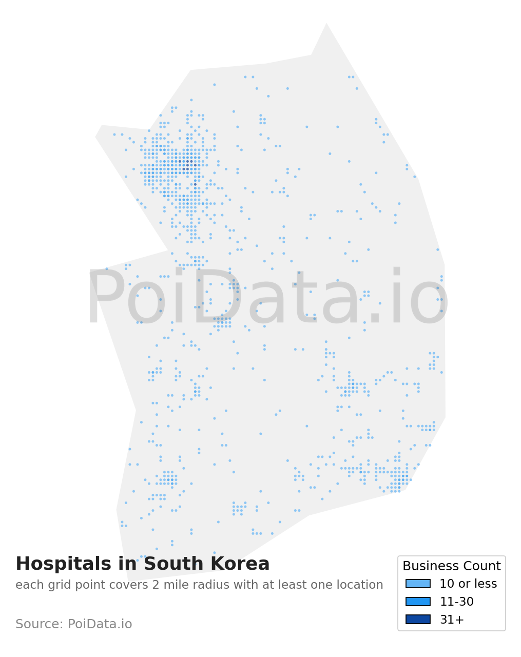Hospital density map for South Korea