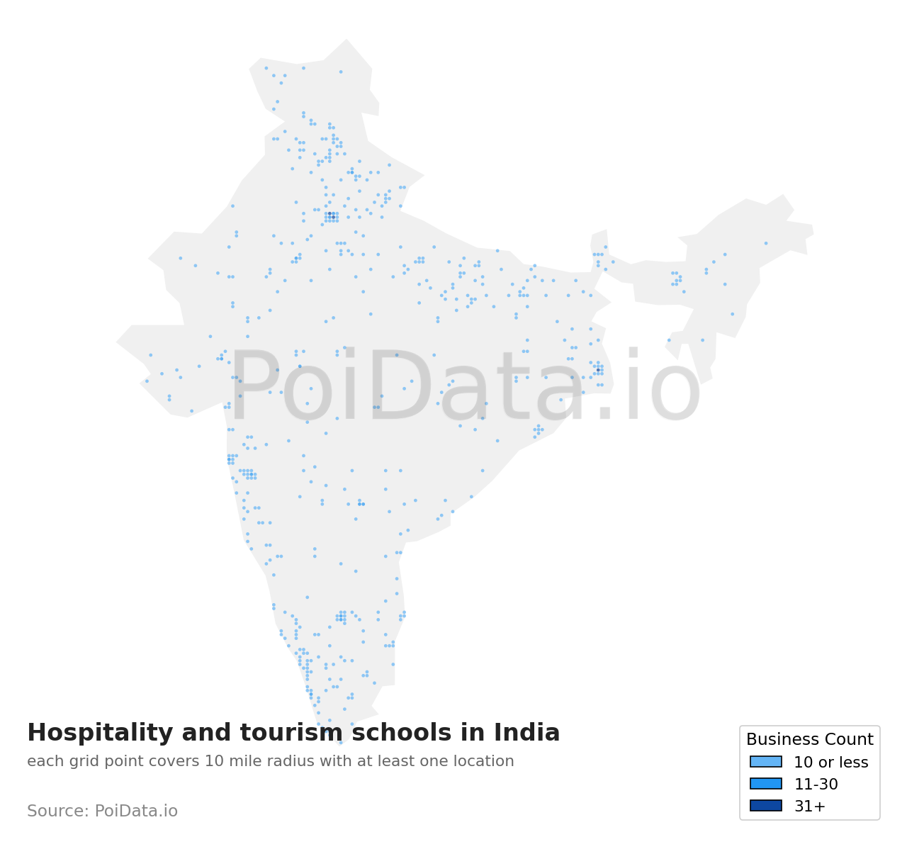 Hospitality and tourism school density map for India