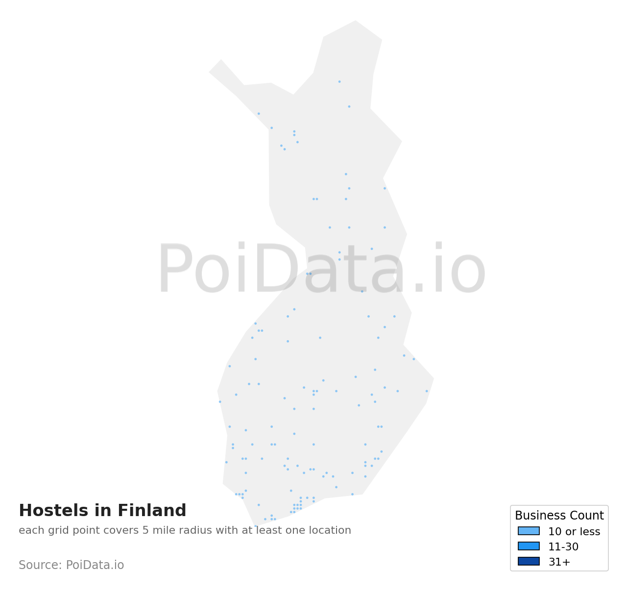 Hostel density map for Finland