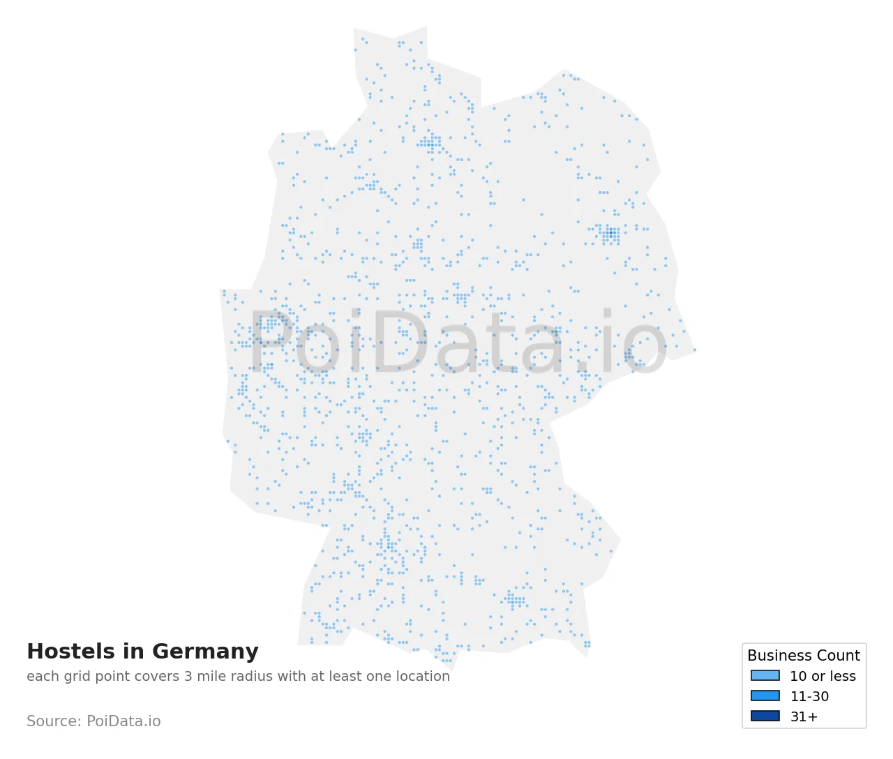 Hostel density map for Germany