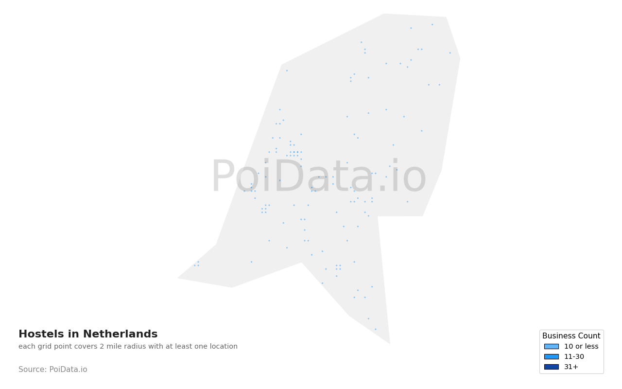 Hostel density map for Netherlands