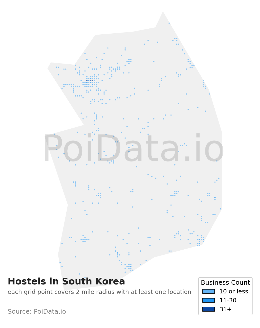 Hostel density map for South Korea