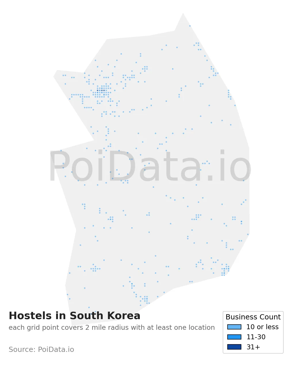Hostel density map for South Korea