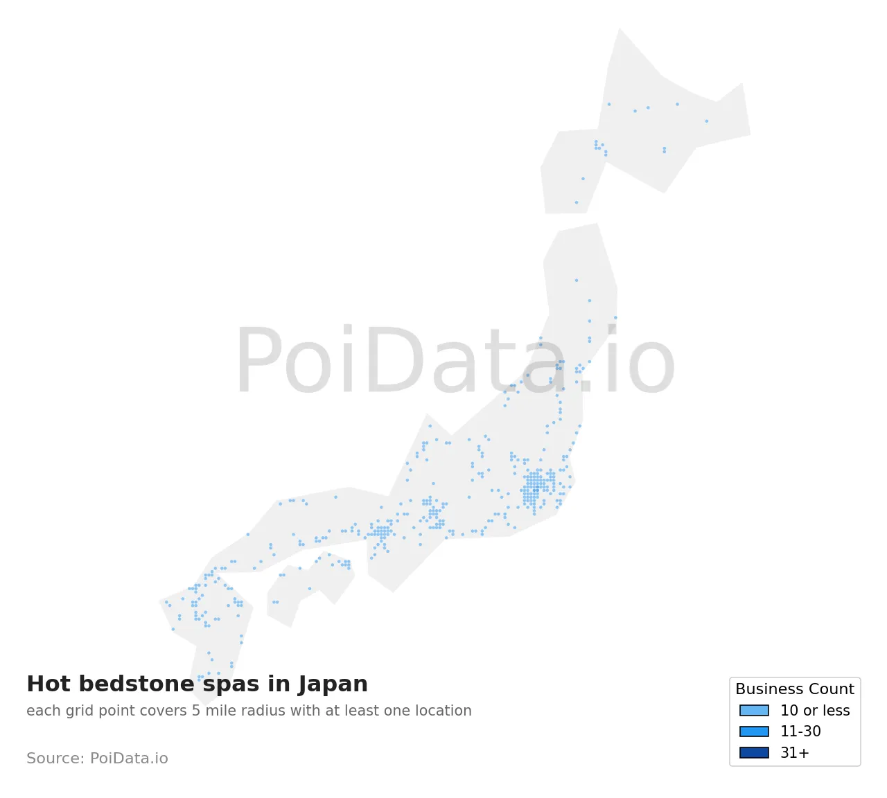 Hot bedstone spa density map for Japan