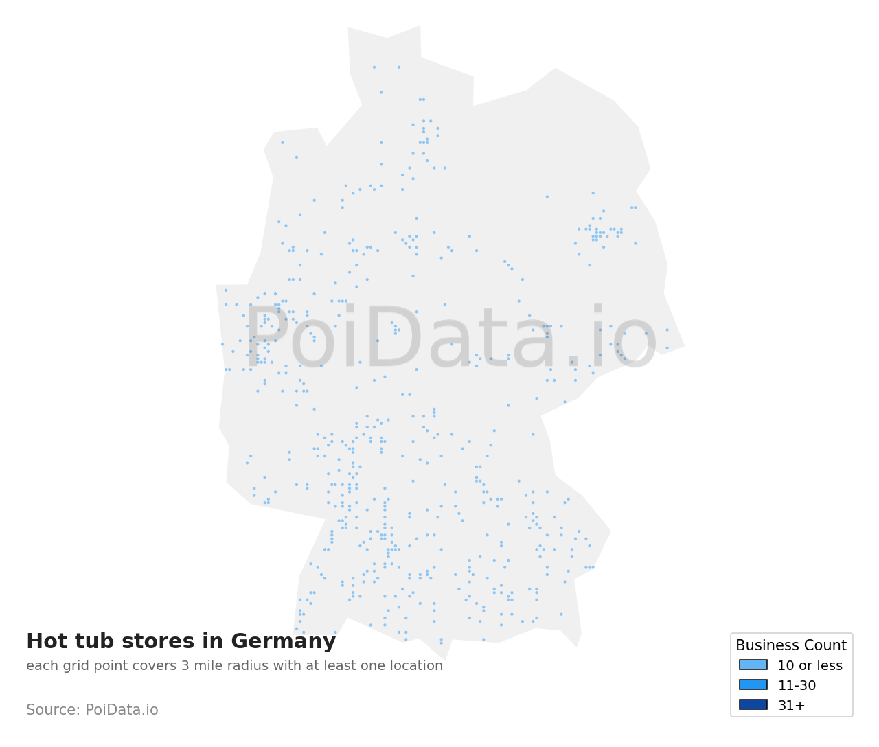Hot tub store density map for Germany