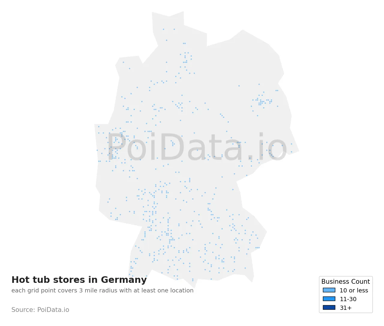 Hot tub store density map for Germany