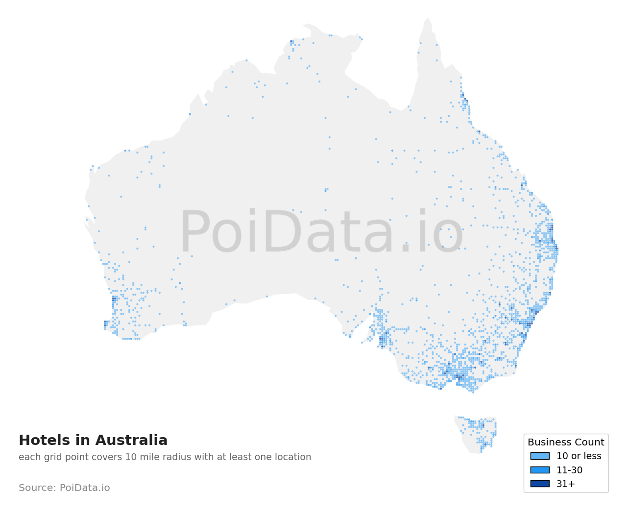 Hotel density map for Australia