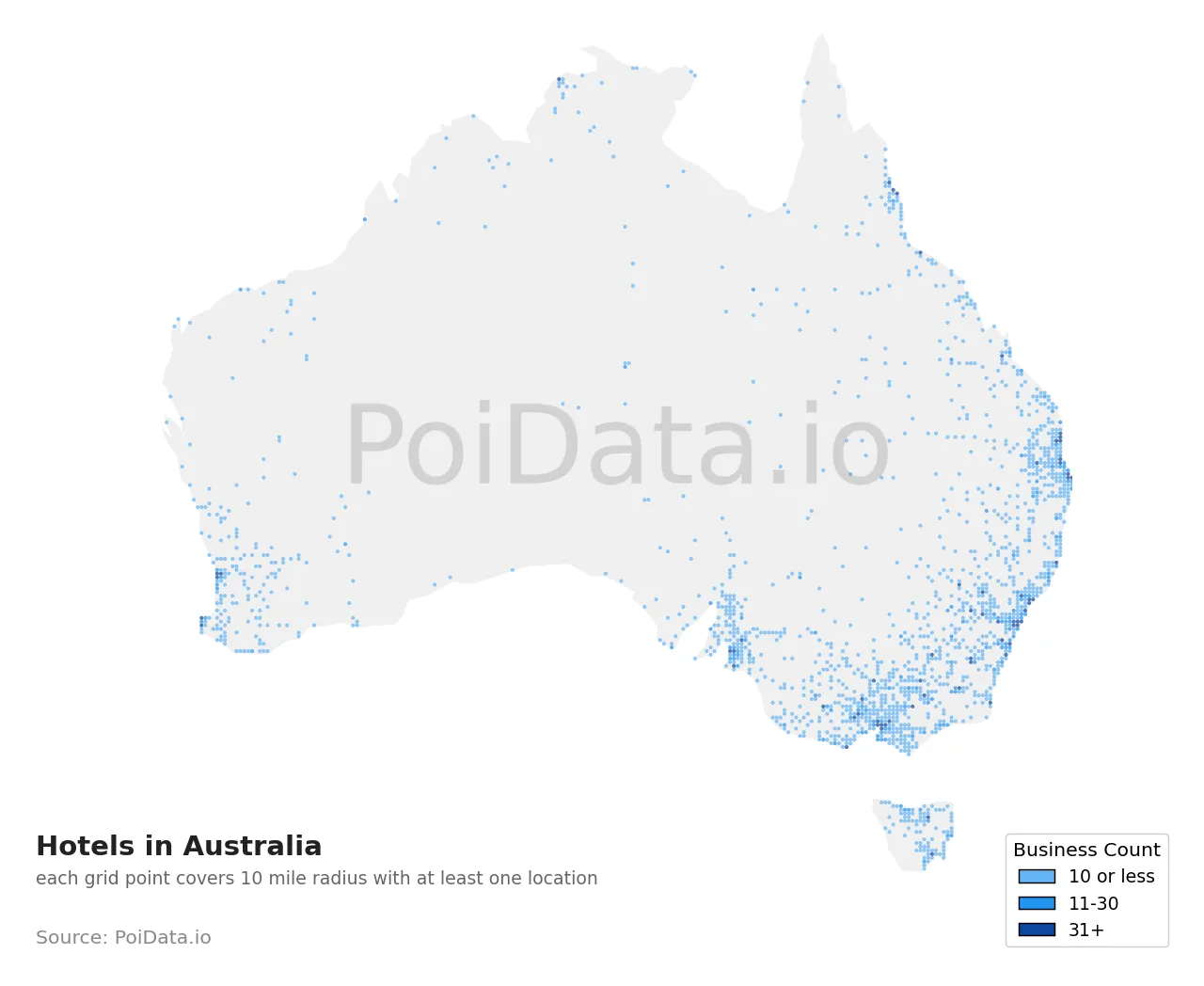 Hotel density map for Australia