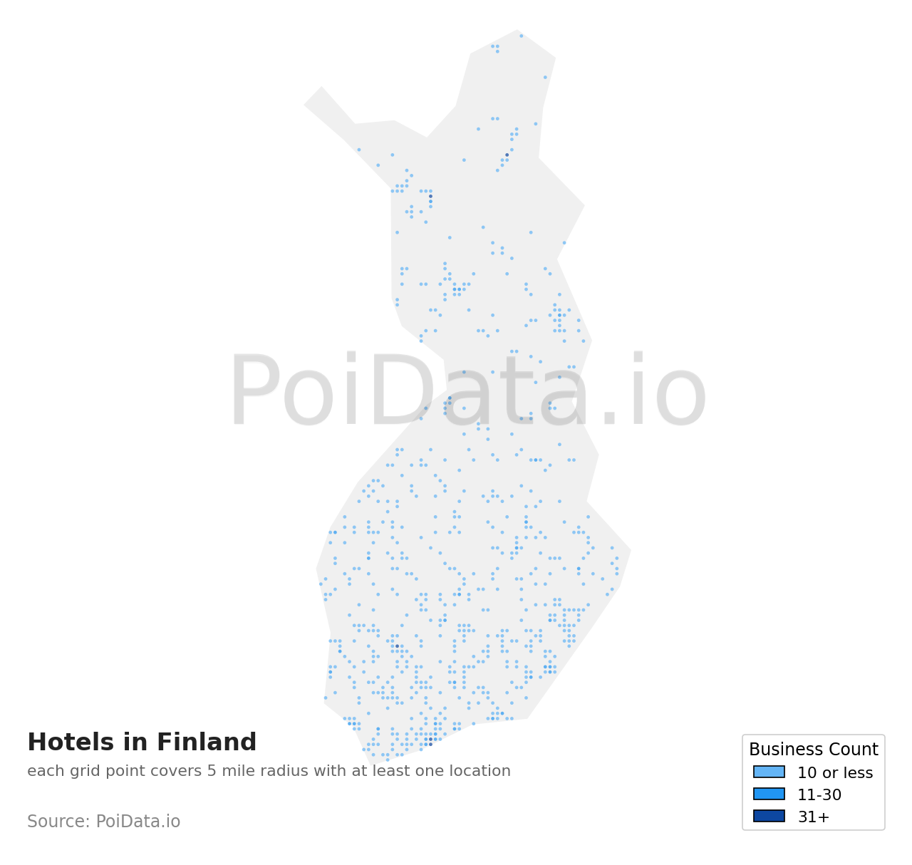 Hotel density map for Finland