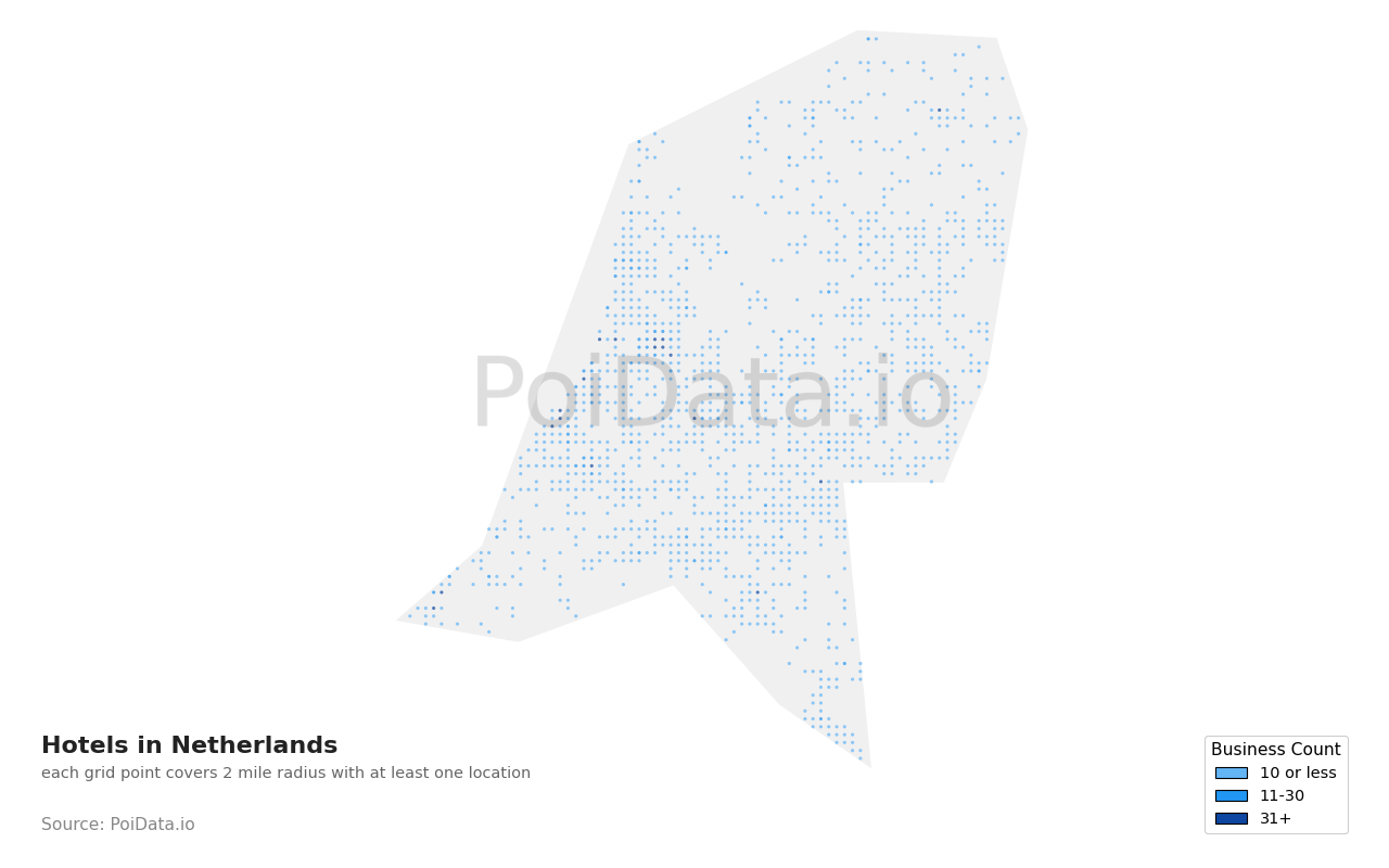 Hotel density map for Netherlands