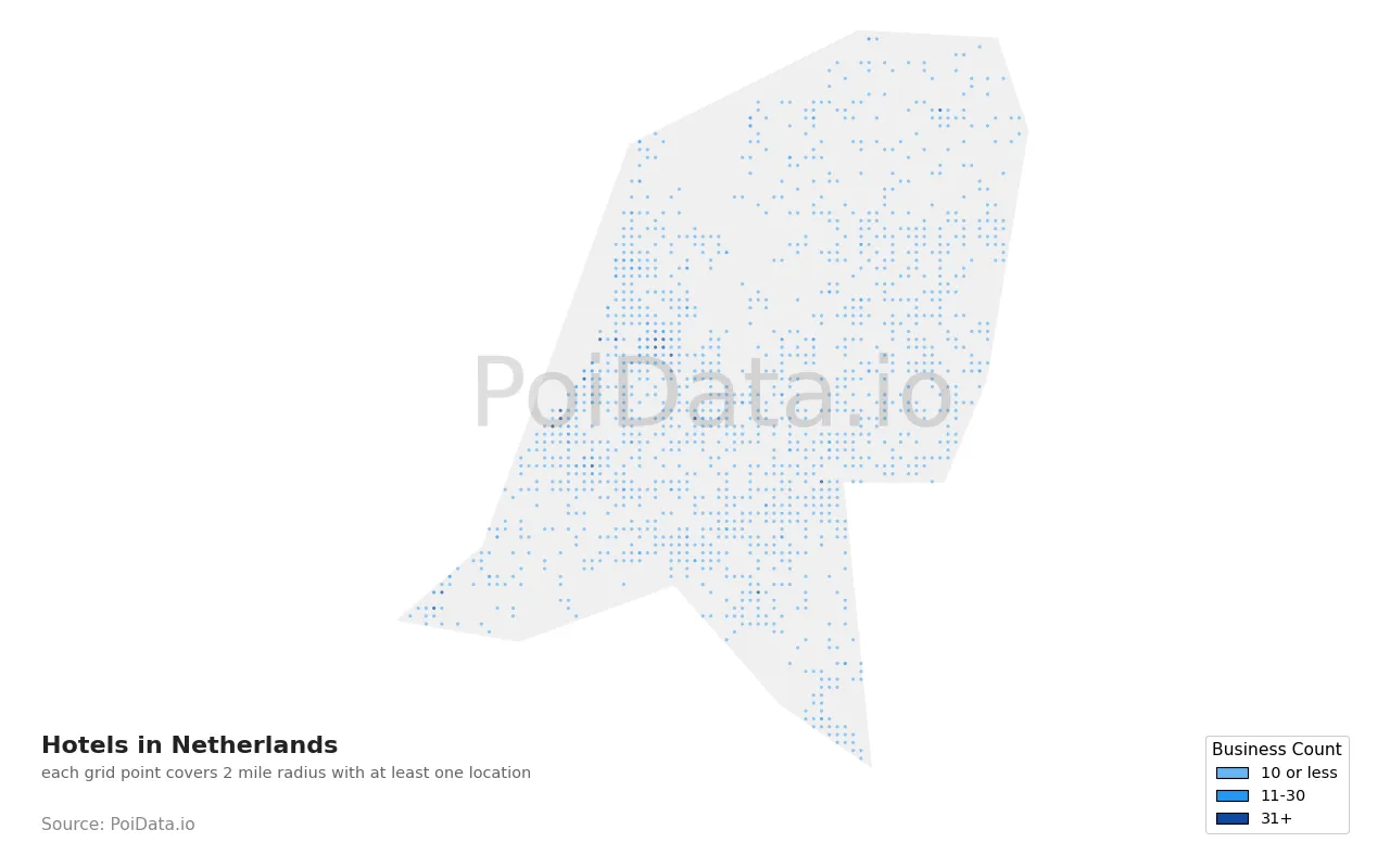 Hotel density map for Netherlands