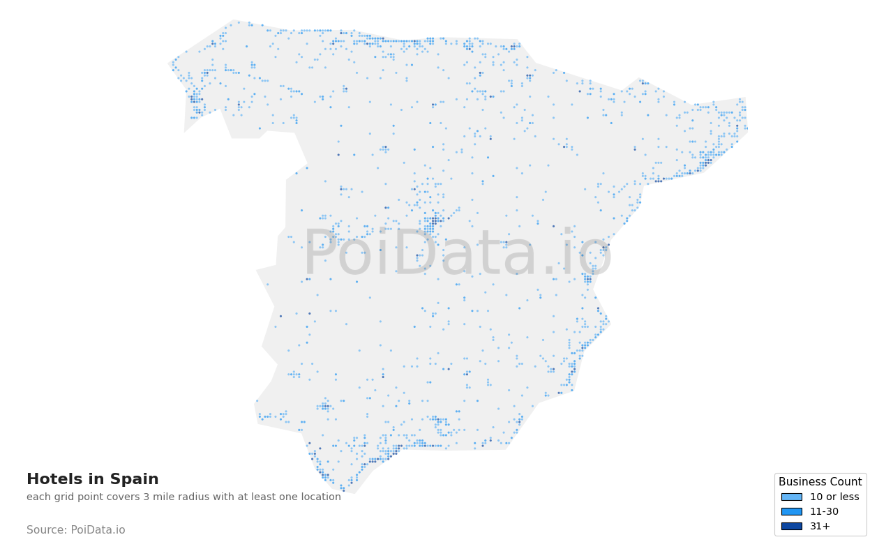 Hotel density map for Spain