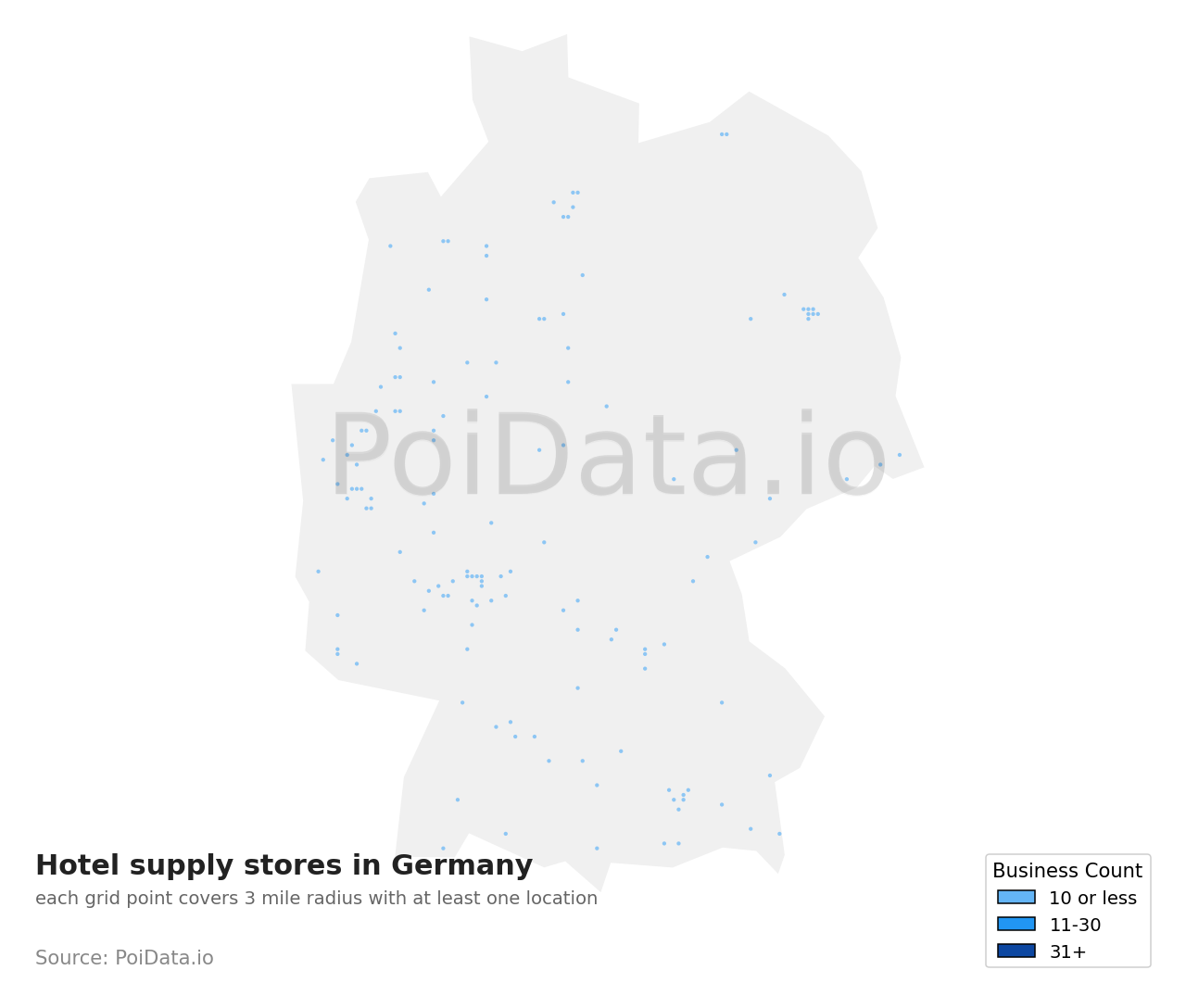 Hotel supply store density map for Germany