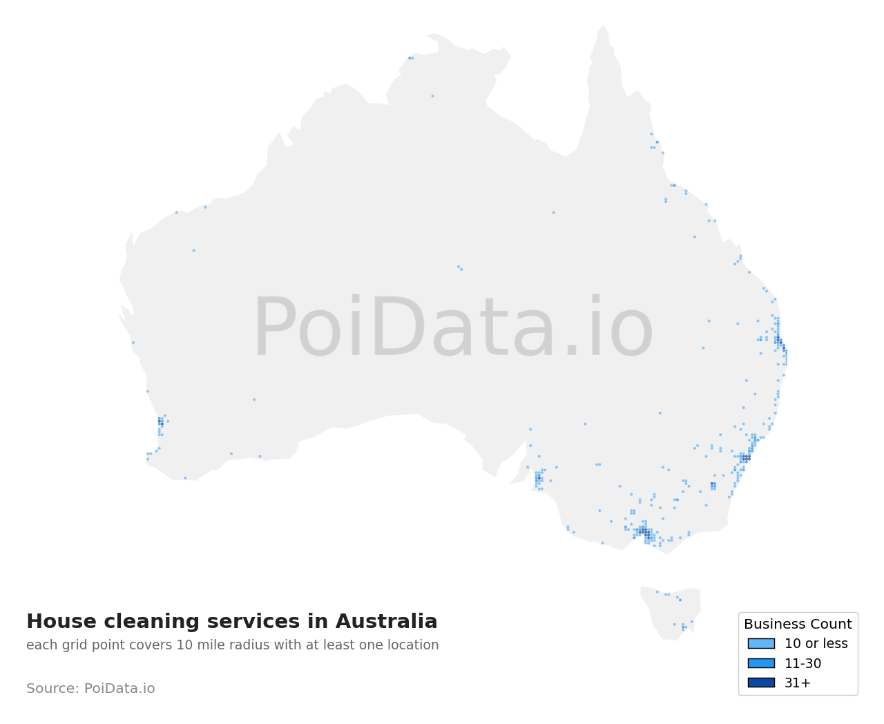 House cleaning service density map for Australia