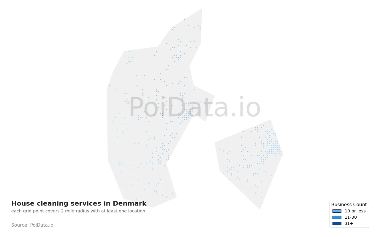 House cleaning service density map for Denmark