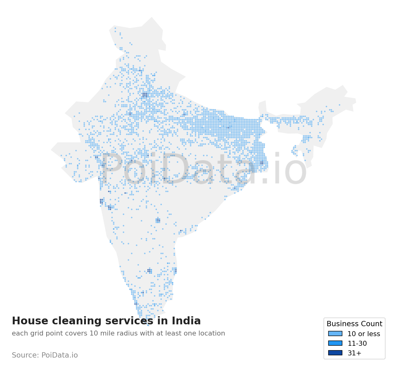House cleaning service density map for India