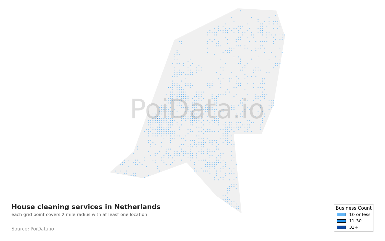 House cleaning service density map for Netherlands