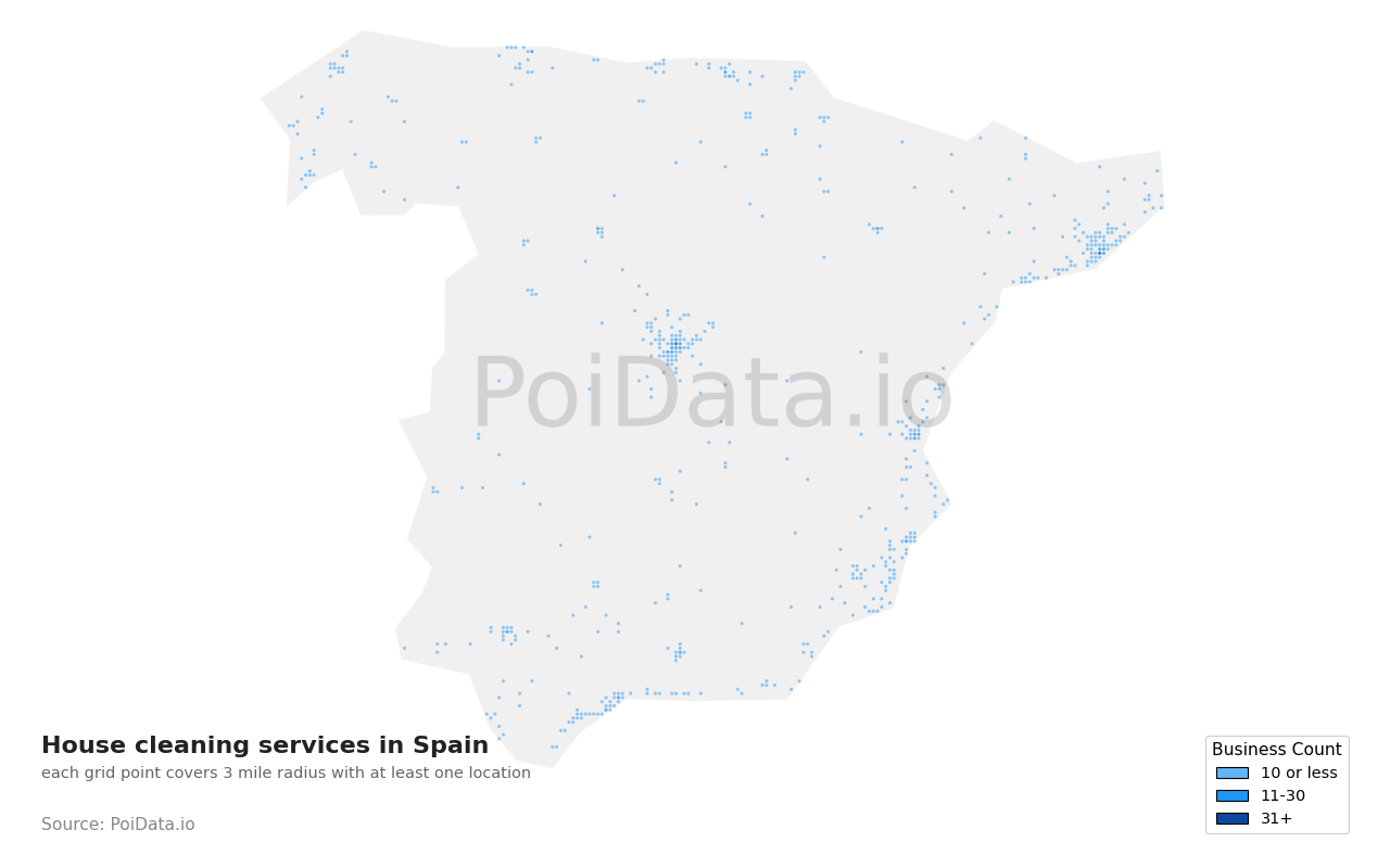 House cleaning service density map for Spain