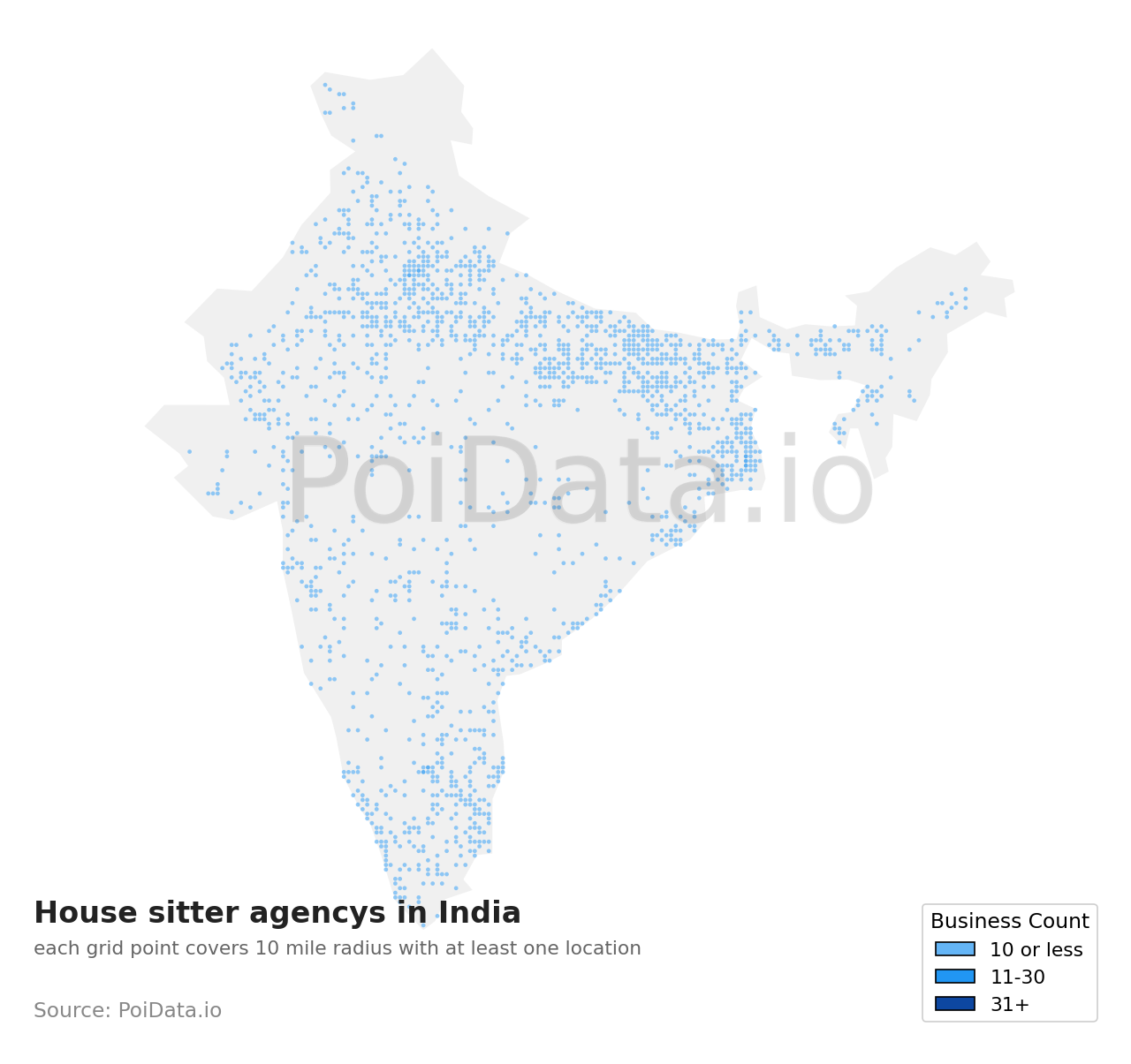 House sitter agency density map for India