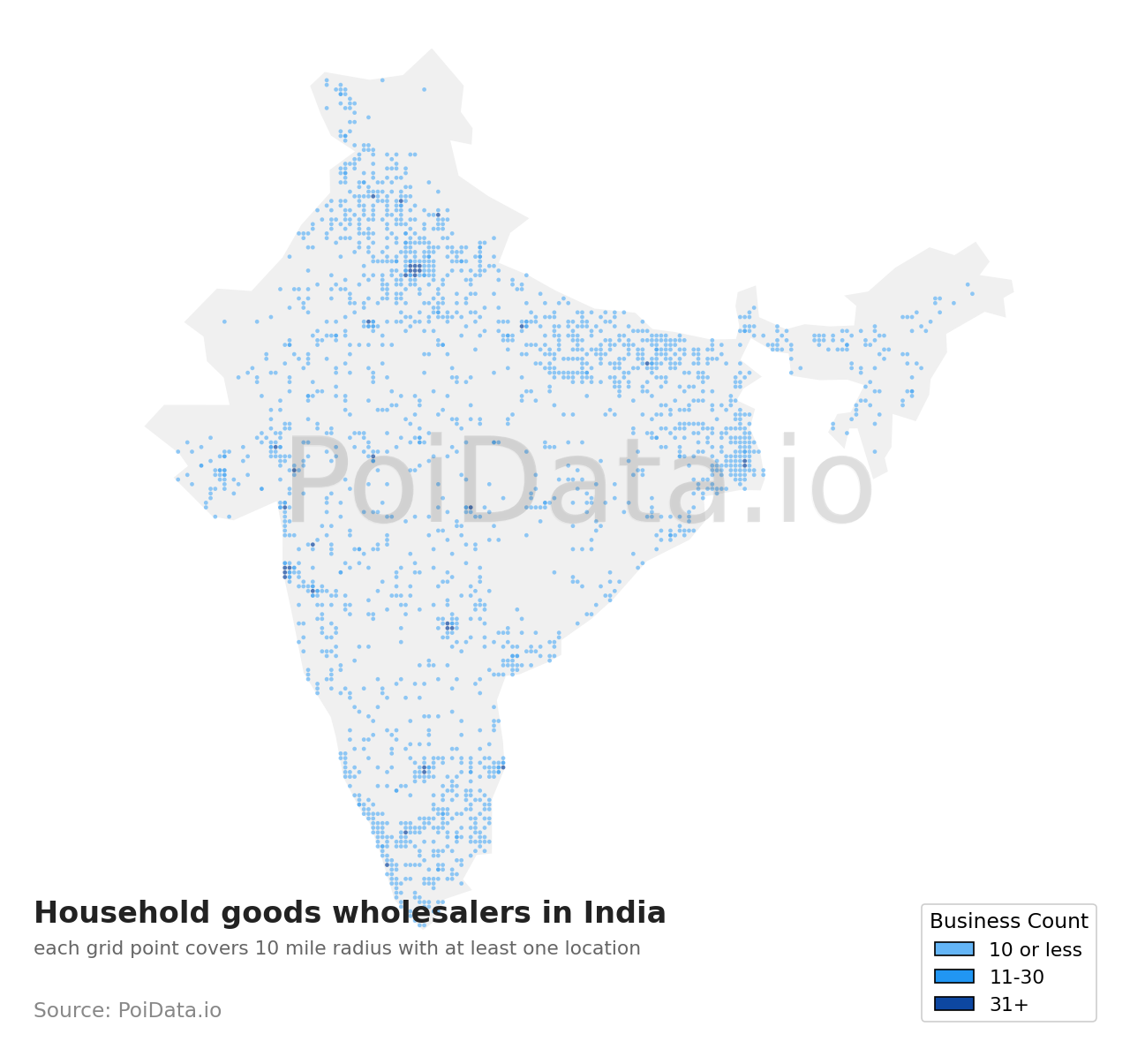 Household goods wholesaler density map for India