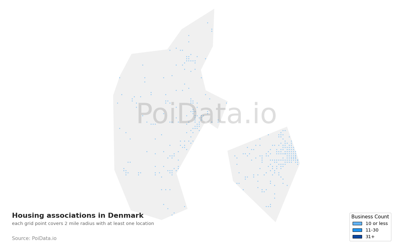 Housing association density map for Denmark
