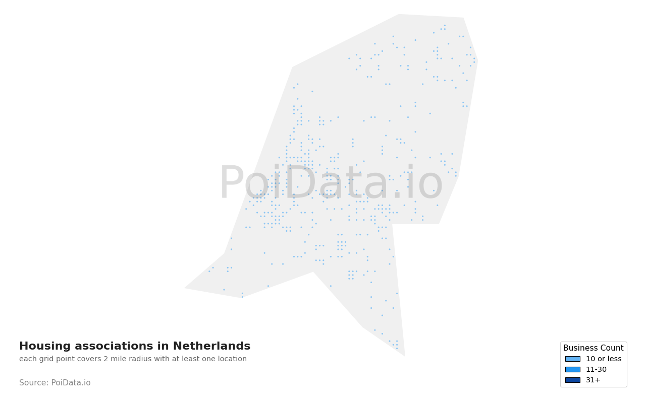 Housing association density map for Netherlands
