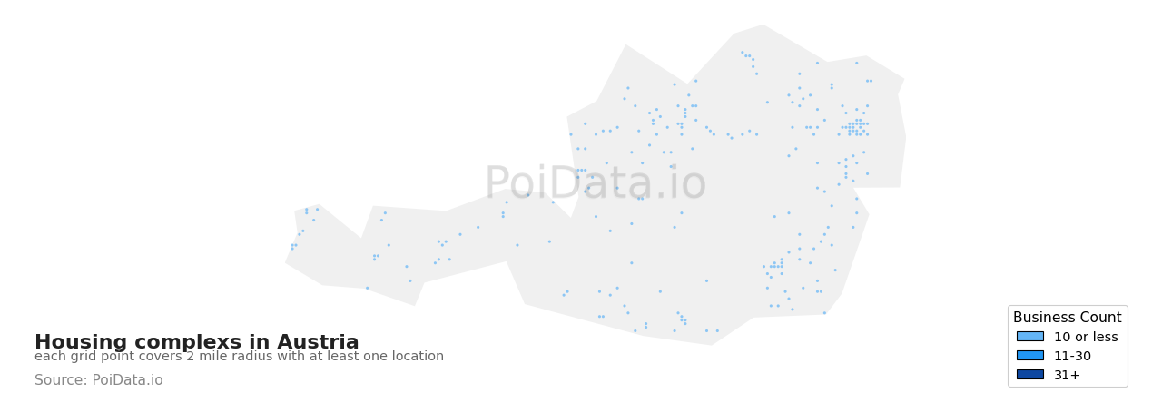 Housing complex density map for Austria