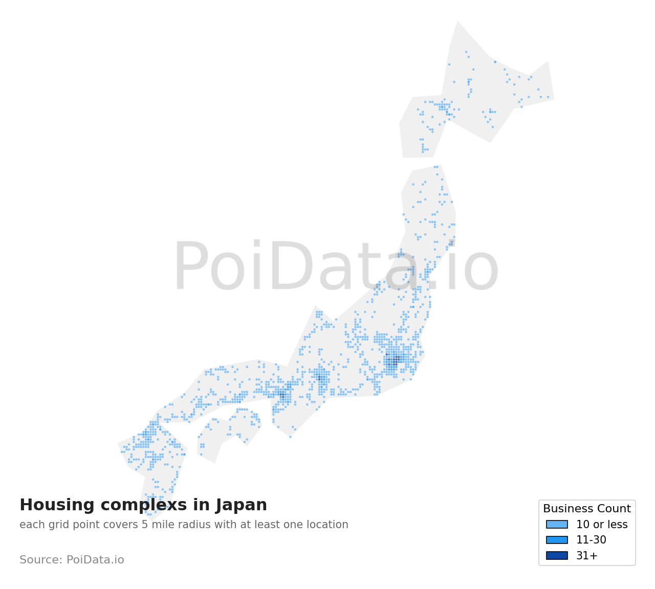 Housing complex density map for Japan