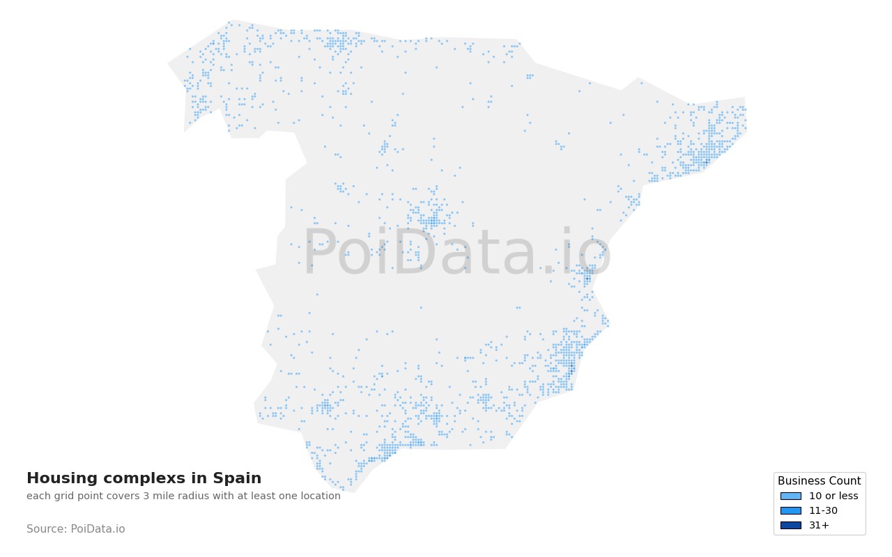Housing complex density map for Spain