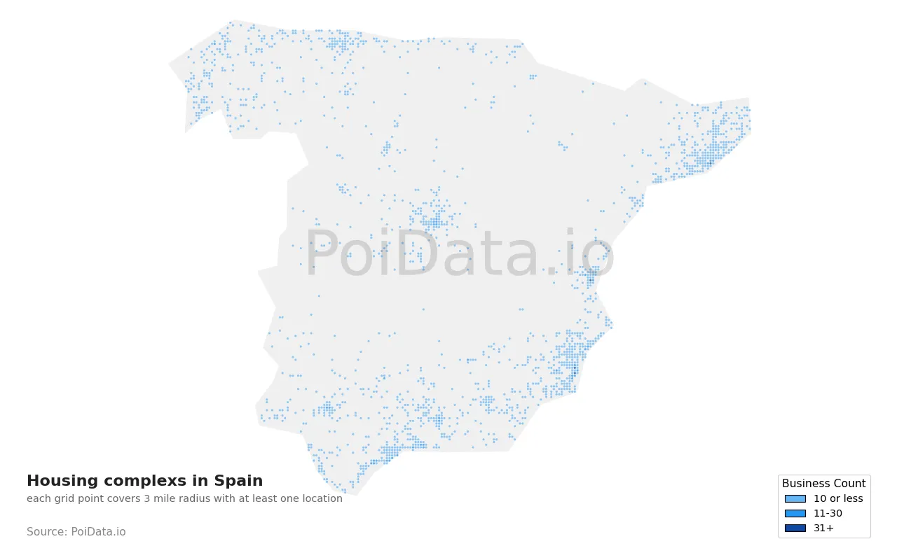 Housing complex density map for Spain