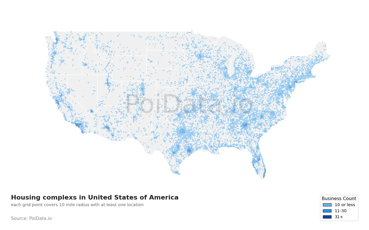 Housing complex density map for United States