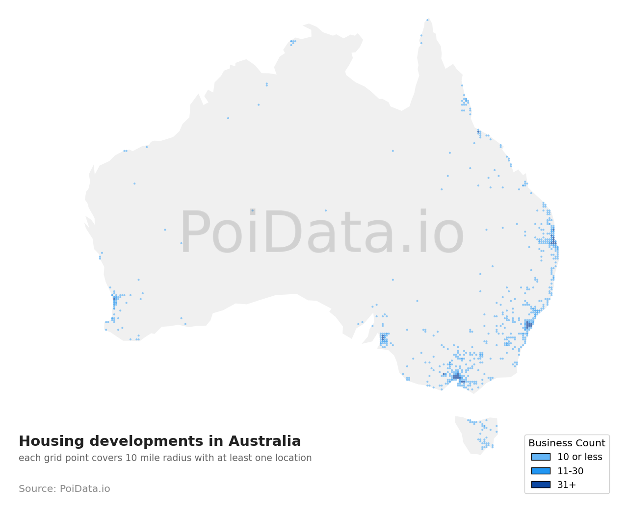 Housing development density map for Australia
