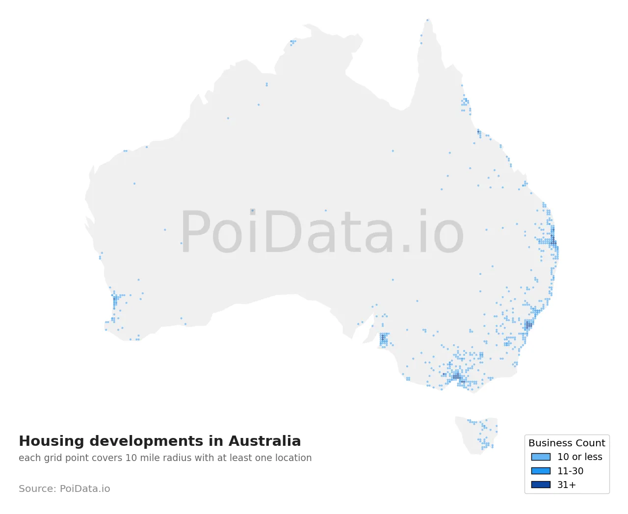 Housing development density map for Australia