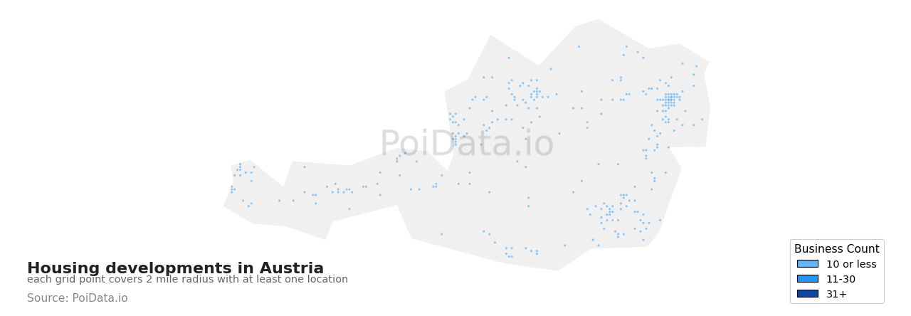 Housing development density map for Austria