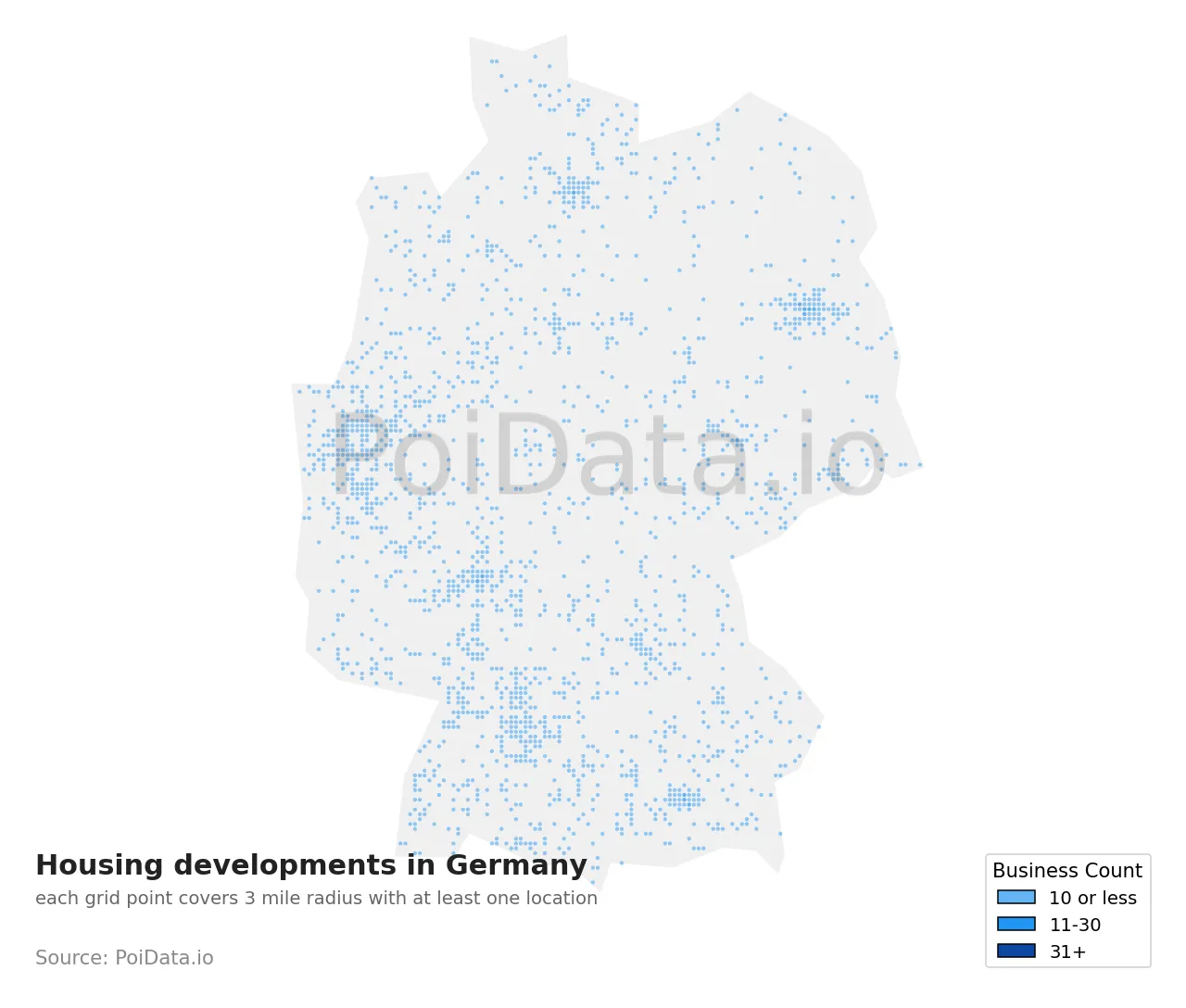 Housing development density map for Germany
