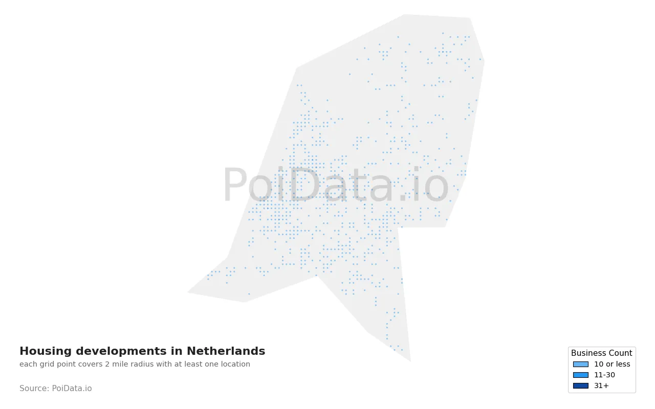 Housing development density map for Netherlands