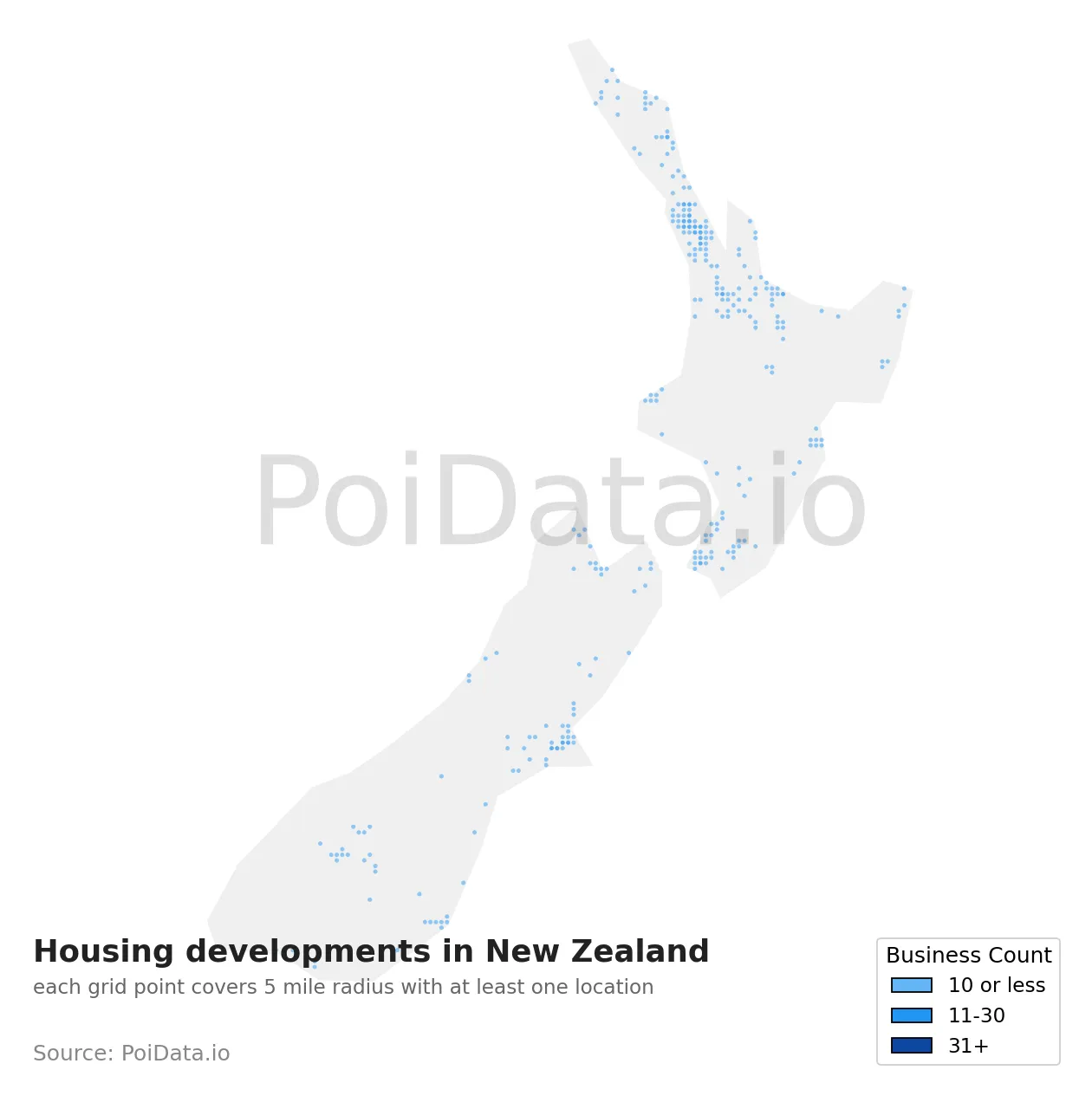 Housing development density map for New Zealand