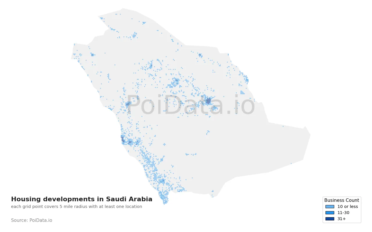 Housing development density map for Saudi Arabia