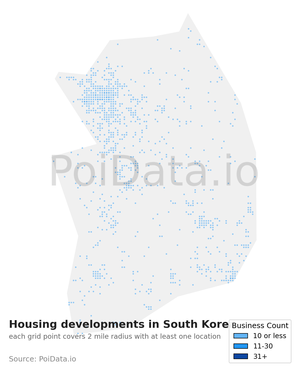 Housing development density map for South Korea