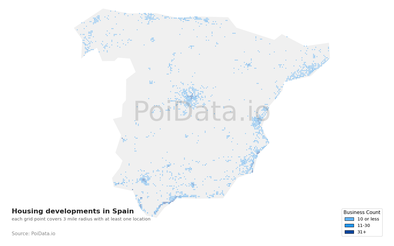 Housing development density map for Spain