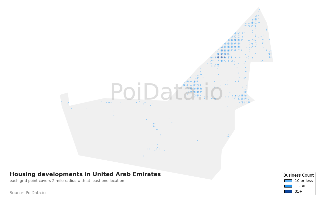 Housing development density map for United Arab Emirates