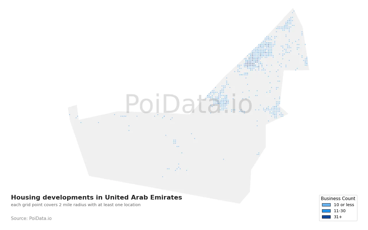 Housing development density map for United Arab Emirates