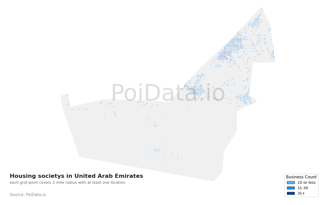 Housing society density map for United Arab Emirates