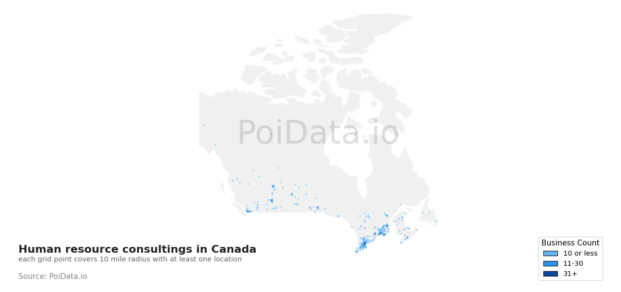 Human resource consulting density map for Canada