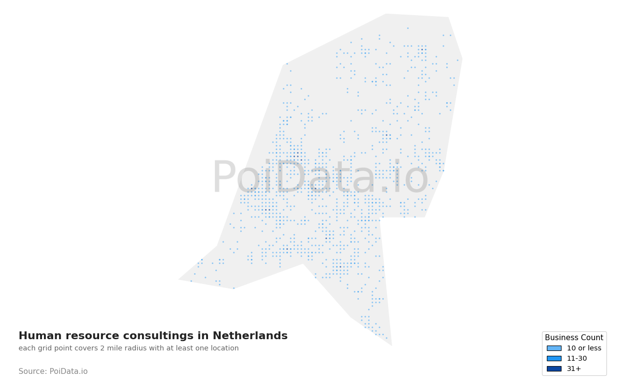 Human resource consulting density map for Netherlands