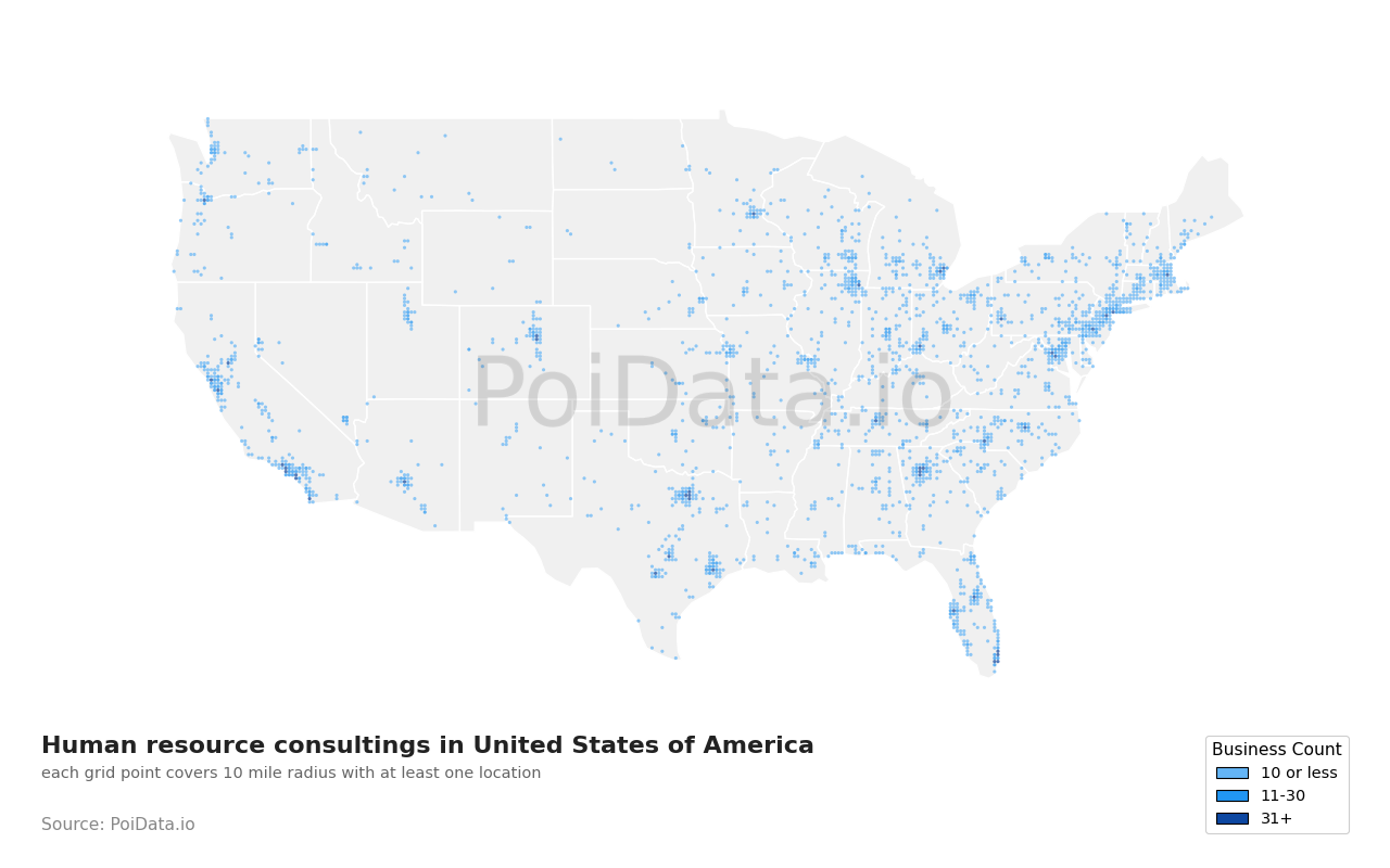 Human resource consulting density map for United States
