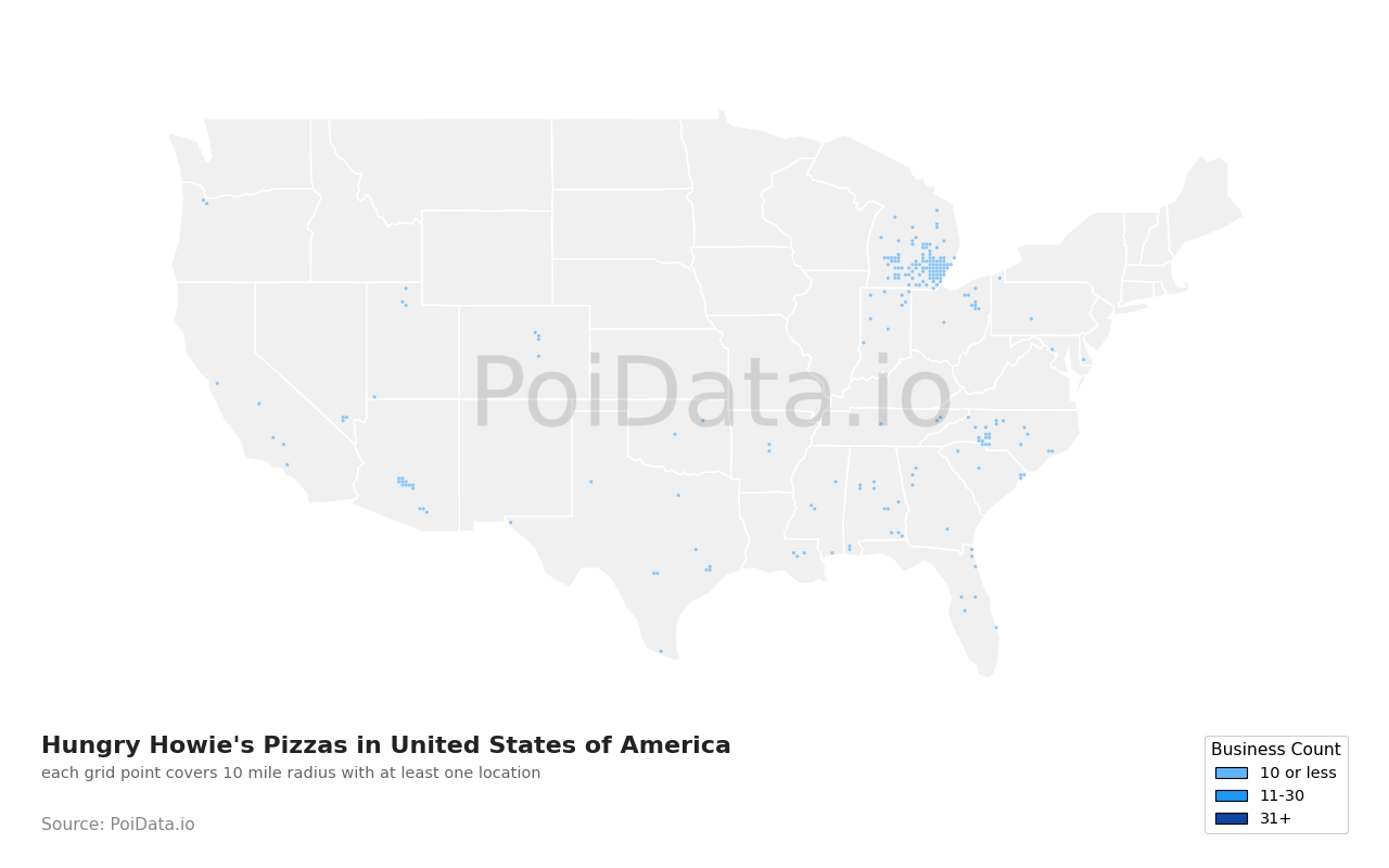 Hungry Howie's Pizza density map for United States