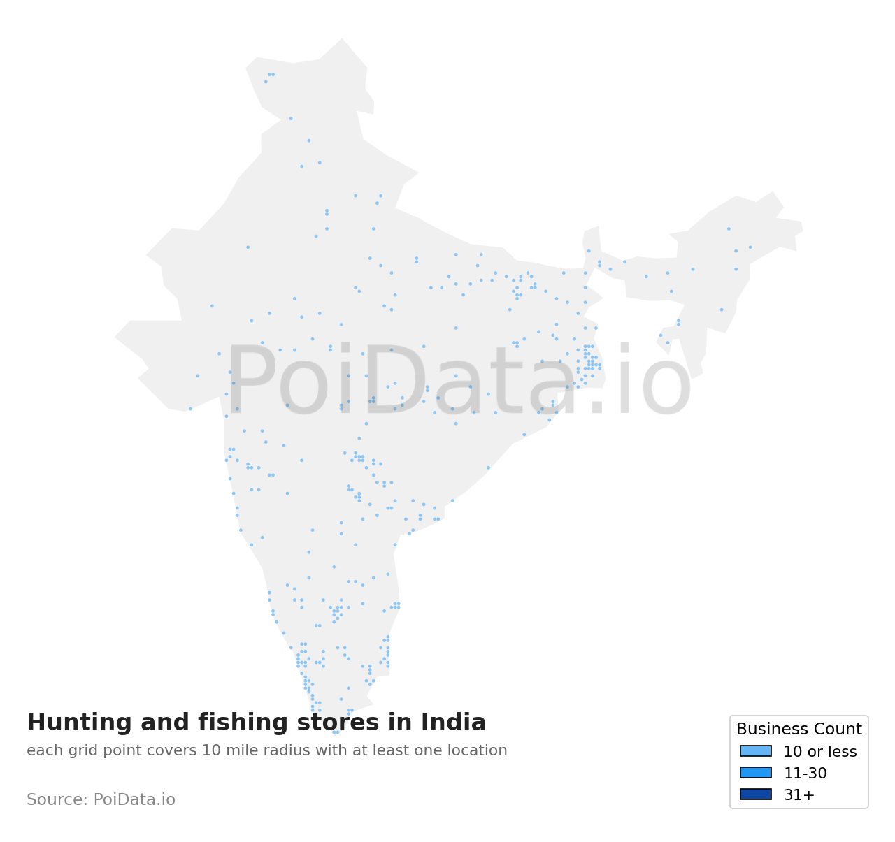 Hunting and fishing store density map for India