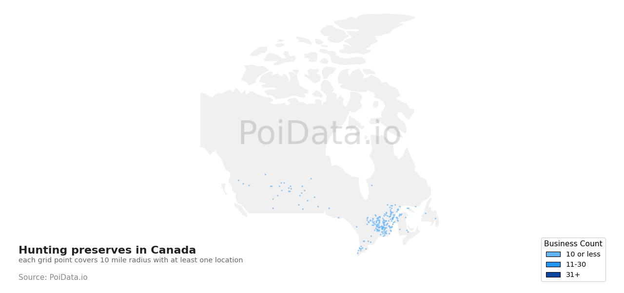 Hunting preserve density map for Canada