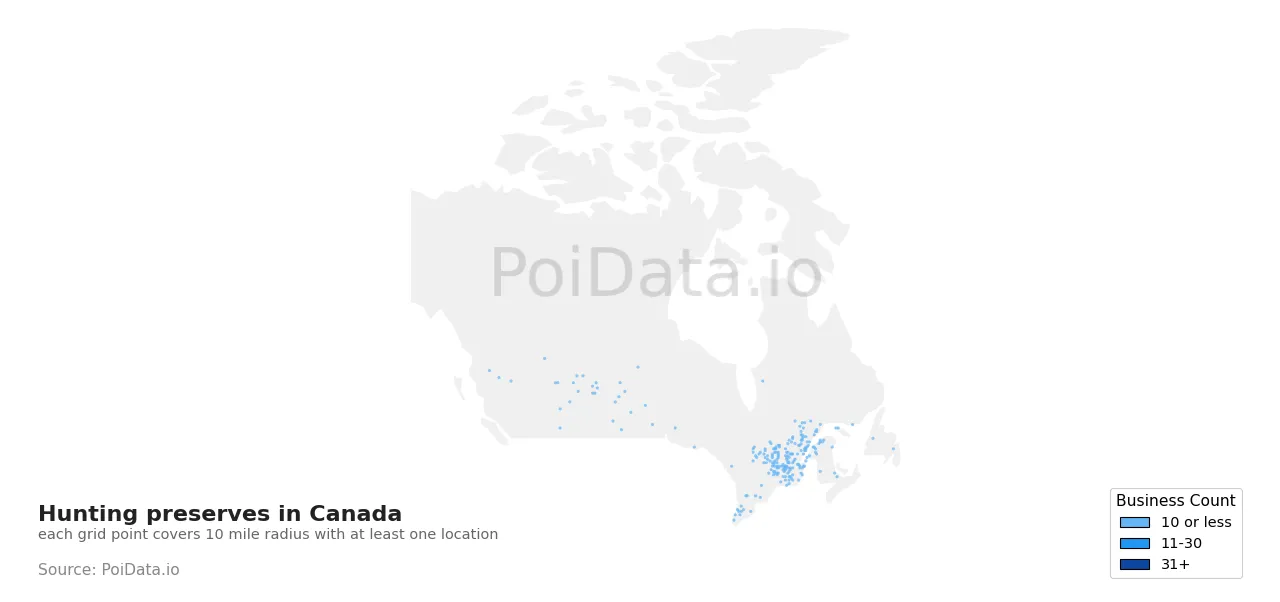 Hunting preserve density map for Canada
